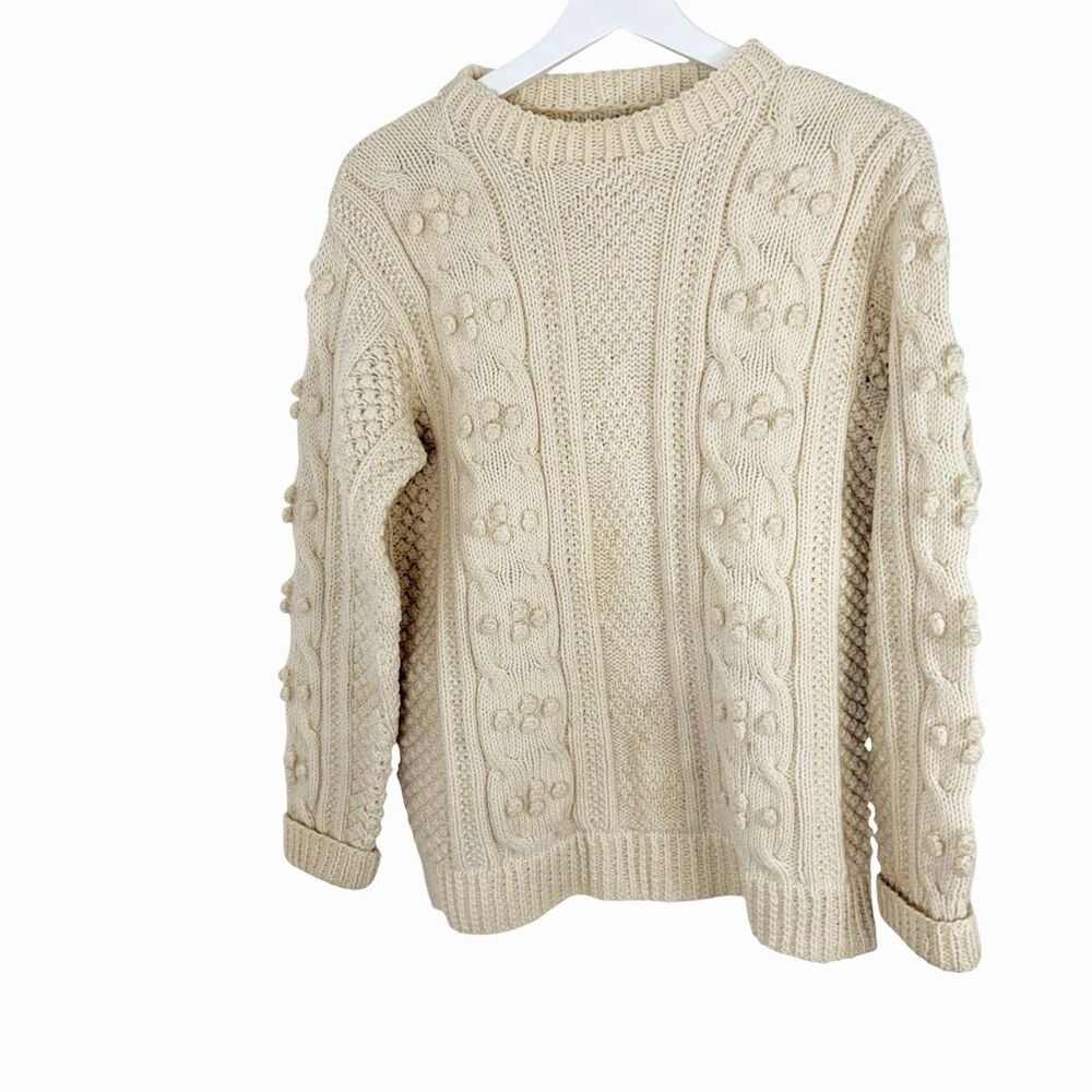 Irish Kennedy Of Ardara 100% Pure Wool Hand Knit Cable Sweater  Womens Large